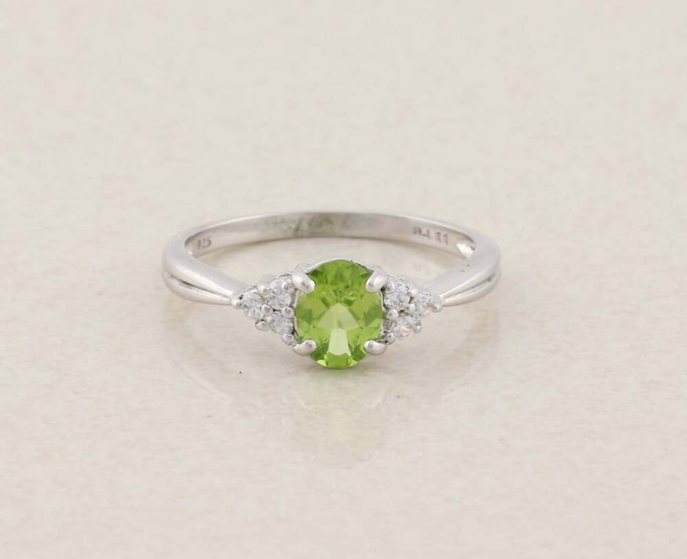 Sterling Silver Natural Peridot and Cubic Zirconia Ring Size 11 1/4